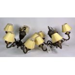 A PAIR OF REGENCY STYLE BRASS FIVE BRANCH CHANDELIERS (2)