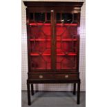 A 19TH CENTURY MAHOGANY DISPLAY CABINET ON STAND