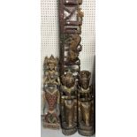 A PAIR OF MODERN ASIAN CARVED HARDWOOD FIGURAL WALL HANGINGS (4)