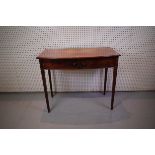 A 19TH CENTURY MAHOGANY BOWFRONTED SINGLE DRAWER SIDE TABLE