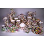 A GROUP OF MOSTLY ENGLISH FLORAL ENCRUSTED PORCELAIN