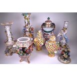 A GROUP OF 19TH CENTURY GERMAN PORCELAIN ITEMS INCLUDING FLORAL CENTREPIECE STANDS