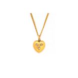 A GOLD AND SEED PEARL HEART SHAPED PENDANT WITH A GOLD NECKCHAIN (2)