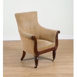 A REGENCY REEDED MAHOGANY FRAMED TUB BACK LIBRARY CHAIR OR BERGERE