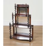 A SET OF VICTORIAN ROSEWOOD HANGING MIRROR BACK FOUR TIER WATERFALL SHELVES