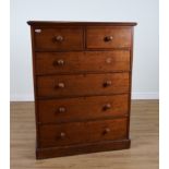 A 19TH CENTURY PITCH PINE SIX DRAWER CHEST OF DRAWERS