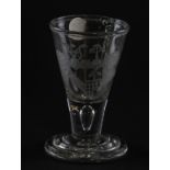 AN ENGRAVED ARMORIAL DRAM OR FIRING GLASS