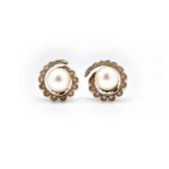 A PAIR OF DIAMOND AND CULTURED PEARL EARSTUDS