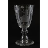 A LARGE ENGRAVED GLASS GOBLET