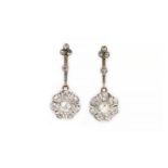 A PAIR OF DIAMOND PENDANT CLUSTER EARRINGS