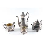 A SILVER MATCHED FOUR PIECE TEA AND COFFEE SET (4)