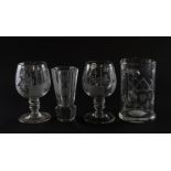 A GROUP OF FOUR MASONIC DRINKING GLASSES (4)