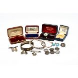 A SET OF SIX SILVER BUTTONS AND TEN FURTHER ITEMS (11)