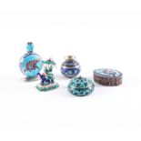 A GROUP OF FIVE ASIAN STYLE SILVER AND ENAMELLED WARES (5)