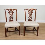 A PAIR OF GEORGE III MAHOGANY PIERCED SPLAT BACK SIDE CHAIRS (2)