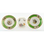 A PAIR OF SPODE APPLE GREEN GROUND ORNITHOLOGICAL PLATES