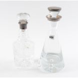 TWO SILVER MOUNTED GLASS DECANTERS (2)