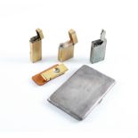 A SILVER RECTANGULAR CIGARETTE CASE AND FOUR FURTHER SMOKING RELATED ITEMS (5)