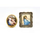 AN OVAL MINIATURE PANEL BROOCH AND A RECTANGULAR PORTRAIT MINIATURE (2)