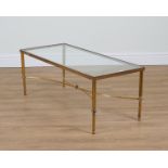 A 20TH CENTURY LACQUERED BRASS AND GLASS RECTANGULAR OCCASIONAL TABLE