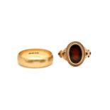 A 9CT GOLD PLAIN WEDDING RING AND A SIGNET RING (2)