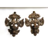 A PAIR OF ITALIAN BAROQUE SILVERED-WOOD WALL APPLIQUES (2)