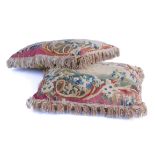 A PAIR OF AUBUSSON TAPESTRY FRAGMENT CUSHIONS (2)