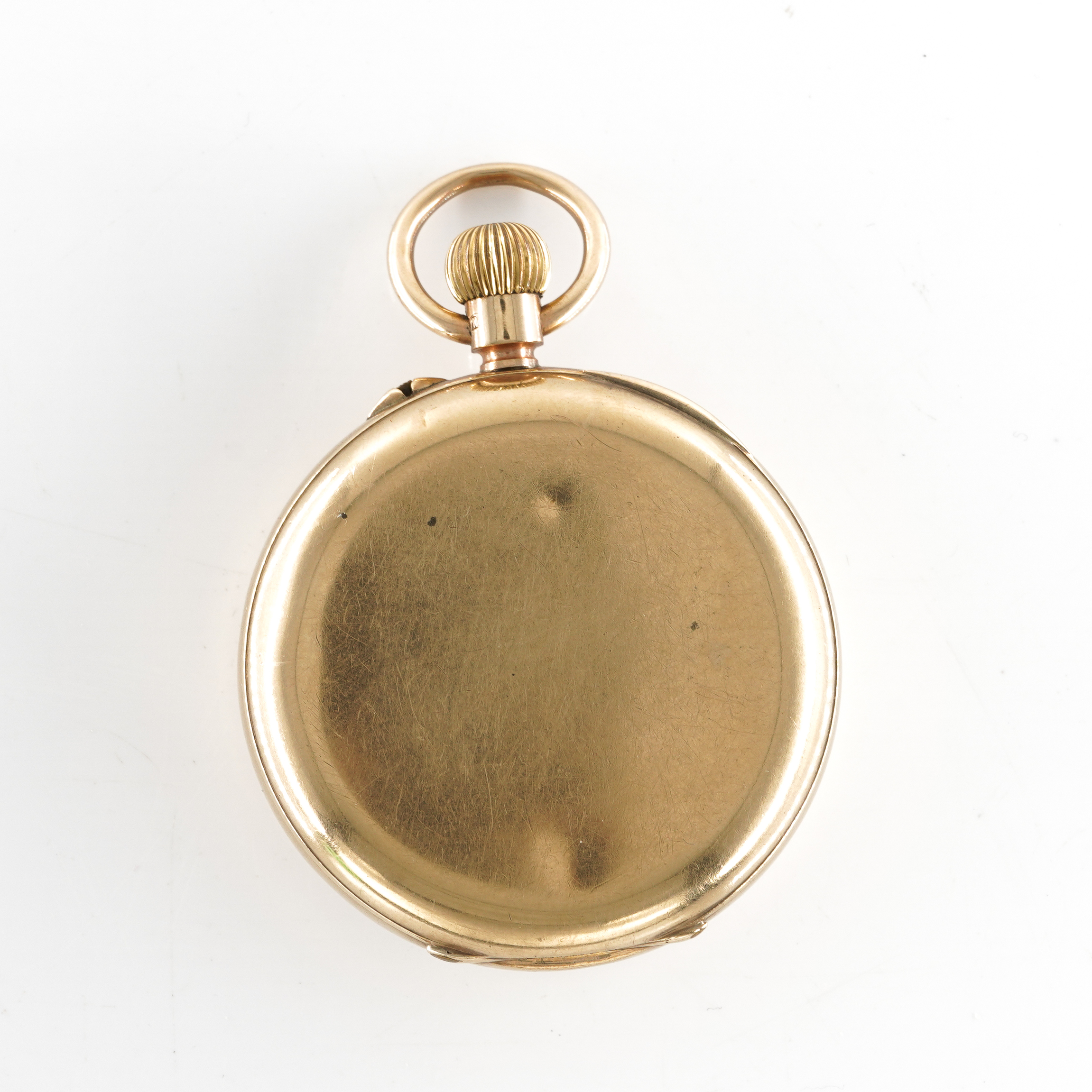 J.W. BENSON. A 9CT GOLD CASED OPEN FACED KEYLESS WIND GENTLEMAN'S POCKET WATCH