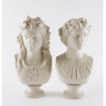 A PAIR OF PARIAN BUSTS OF THE MAY QUEEN AND THE HOP QUEEN (2)