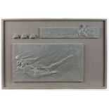 GILBERT BAYES (BRITISH, 1872-1953): 'THE DERELICT' FRAMED CAST METAL NAUTICAL PLAQUES