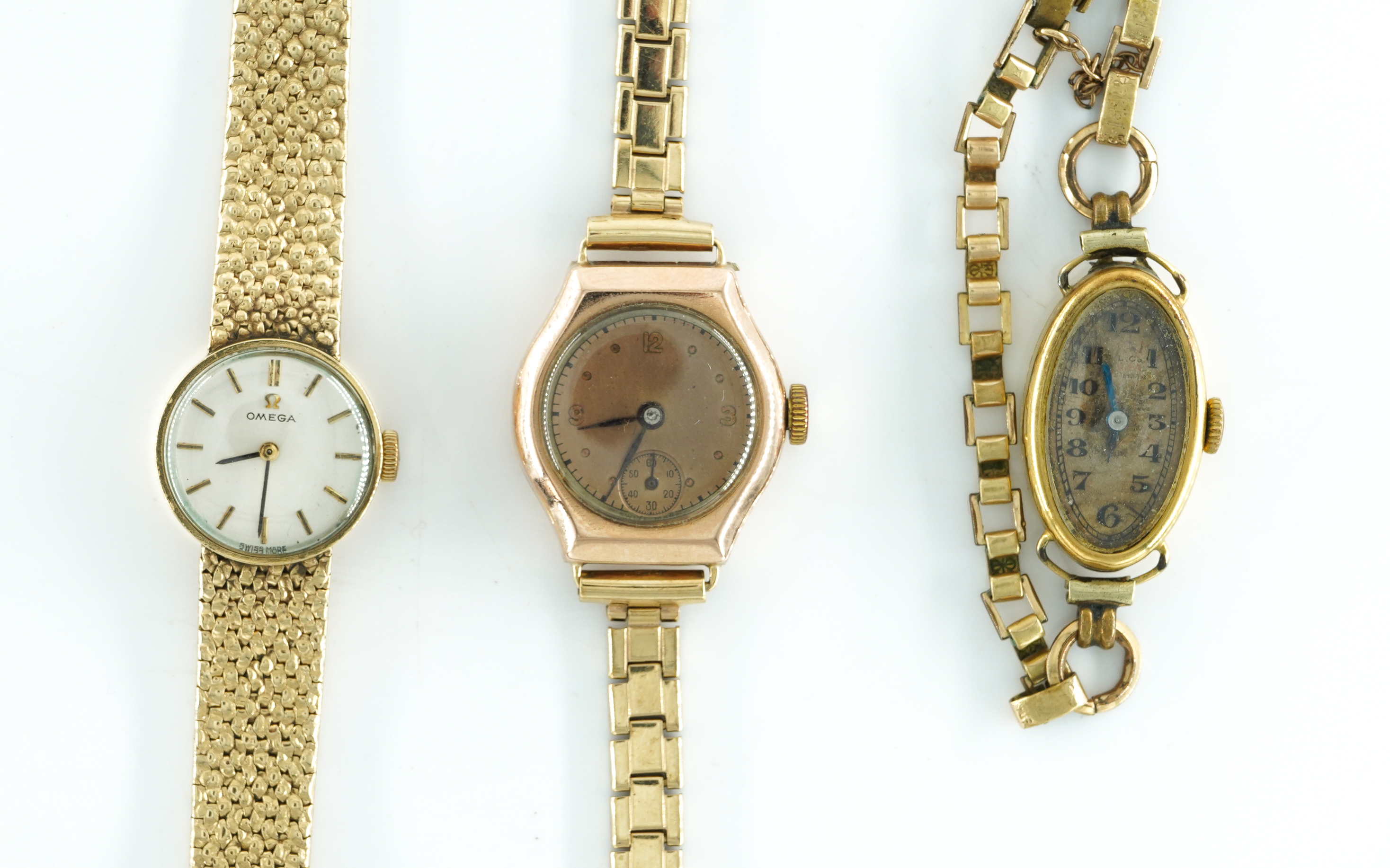 OMEGA. A LADIES 9CT GOLD MANUAL WIND BRACELET WRISTWATCH AND TWO FURTHER GOLD LADIES WATCHES (3) - Image 2 of 2