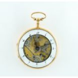 A SWISS GOLD OPENFACED KEY WIND QUARTER REPEATING POCKET WATCH