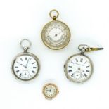THREE WATCHES AND A POCKET BAROMETER (4)