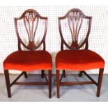 A PAIR OF GEORGE III STYLE MAHOGANY SHIELD BACK DINING CHAIRS (2)