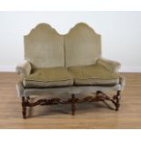 A QUEEN ANNE STYLE DOUBLE HUMPBACK TWO SEATER SOFA