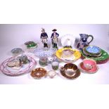 ASSORTED EUROPEAN CERAMICS FIGURES AND PLATES INCLUDING A MINTON TURKEY SHAPED VASE (QTY)