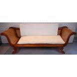 AN EARLY 20TH CENTURY TEAK AND CANEWORK SOFA