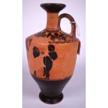 AN ATTIC BLACK FIGURED LEKYTHOS TERRACOTTA EWER CIRCA 500 BC