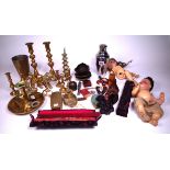 COLLECTABLES INCLUDING; BRASS CANDLESTICKS (QTY)
