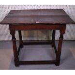 A 17TH CENTURY AND LATER OAK SIDE TABLE ON TURNED SUPPORTS