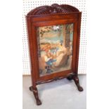 A REGENCY MAHOGANY FIRE SCREEN WITH TELESCOPIC EMBROIDERED PANEL