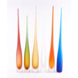 VIVARINI: THREE TALL FROSTED MURANO GLASS VASES AND THREE SIMILAR VASES (6)