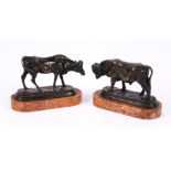 A PAIR OF FRENCH BRONZE FIGURES OF A BULL AND COW (2)