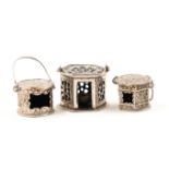 THREE MINIATURE SILVER BRAZIERS (3)