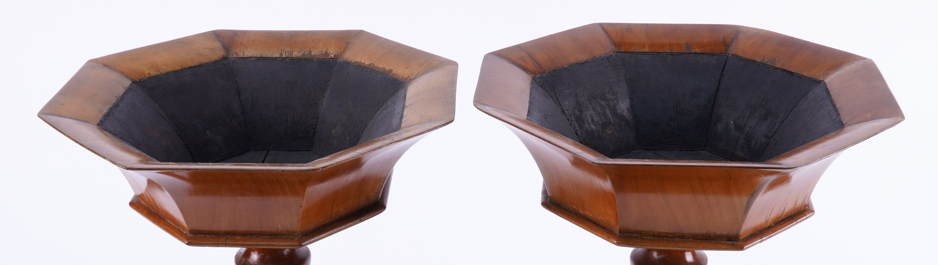 A PAIR OF FRUITWOOD OCTAGONAL TAZZA OR TABLE JARDINIERES (2) - Image 3 of 3
