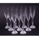 NINE HERMES `MOISSONS'PATTERN CHAMPAGNE FLUTES (9)