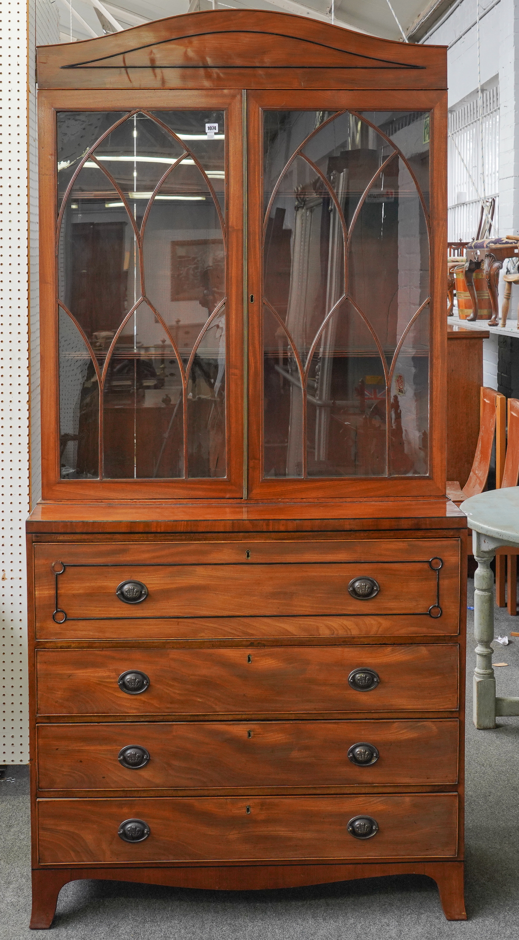 A GEORGE III MAHOGANY SECRETAIRE BOOKCASE CABINET