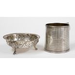 A SILVER CHRISTENING MUG AND A SILVER BONBON BOWL (2)