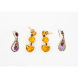 TWO PAIRS OF GEM SET EARRINGS (2)