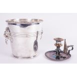 A PLATED WINE COOLER, A PLATED CHAMBER CANDLESTICK AND PLATED MEAT DOME (3)